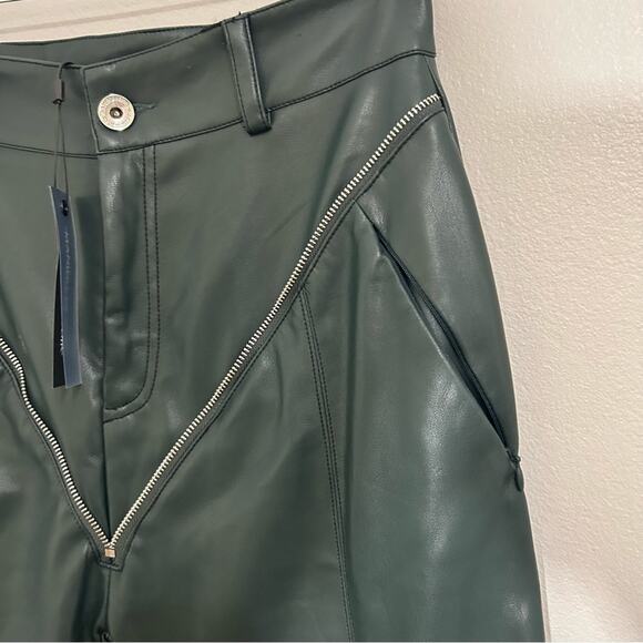 NWT Maniere De Voir Vegan Leather High Waisted Pants Forest Green Size 8 - Picture 7 of 11